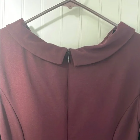 Talbots Ponte Knit 3/4 Sleeves Plum Burgundy Dress Cowl Neck Midi Stretch Size 8 - Picture 9 of 16